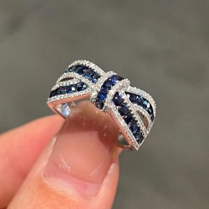 Knot Ring Round Cut Blue Sapphire Wedding Band For Women Next Jewelry