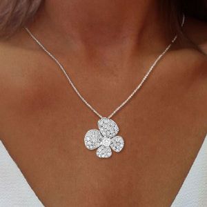 Four leaf Clover Round Cut White Sapphire Pendent Necklace For Women