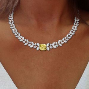 Two Tone Radiant Cut Yellow Sapphire Necklace For Women