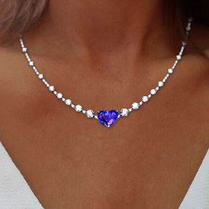 Classic Heart Cut Amethyst Sapphire Tennis Necklace For Women