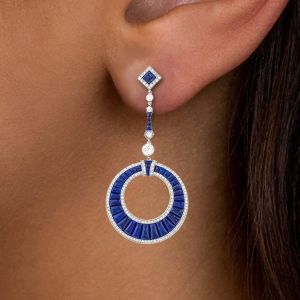 Classic Baguette Cut Blue Sapphire Drop Earrings For Women