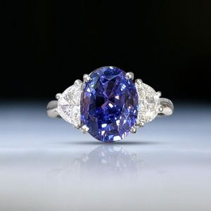 Three Stone Oval Cut Blue Sapphire Engagement Ring For Women Next Jewelry