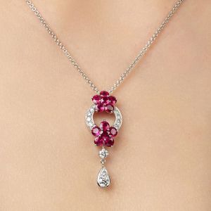 Next Jewelry Flower Round Cut Ruby Sapphire Pendant Necklace For Women