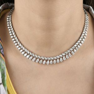 Next Jewelry Double Row Pear Cut White Sapphire Necklace Tennis Necklace For Women