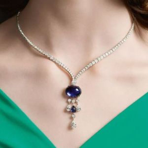 Next Jewelry Oval Cut Blue Sapphire Jewelry Tennis Necklace For Women