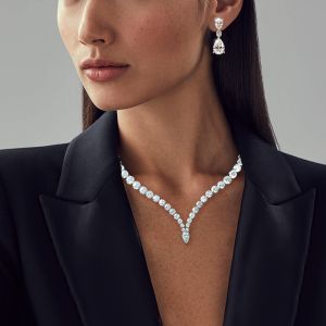 Pear Cut White Sapphire Necklace & Earrings Set For Women Next Jewelry