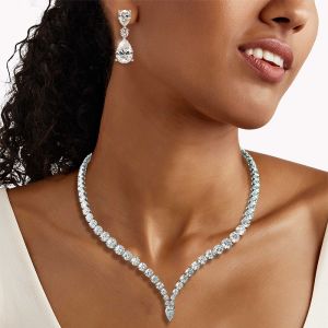 Pear Cut White Sapphire Necklace & Earrings Set For Women Next Jewelry