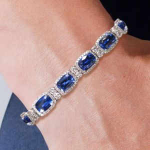 Halo Cushion Cut Blue Sapphire Jewelry Tennis Bracelet For Women Next Jewelry