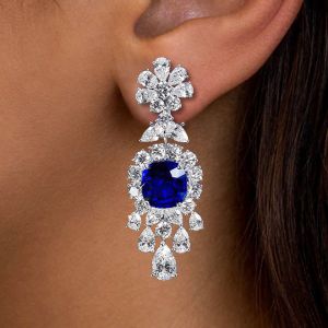 Halo Cushion Cut Blue Sapphire Jewelry Drop Earrings For Women Next Jewelry