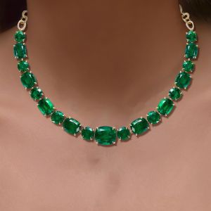 Gold Cushion Cut Emerald Sapphire Choker Necklace For Women Next Jewelry