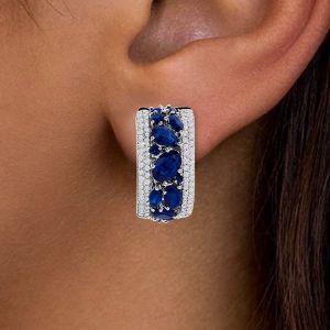 Classic Oval Cut Blue Sapphire Jewelry Hoop Earrings For Women Next Jewelry  