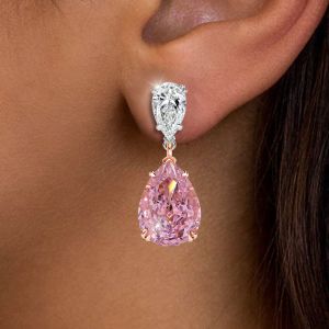 Two Tone Pear Cut Pink Sapphire Jewelry Drop Earrings For Women 