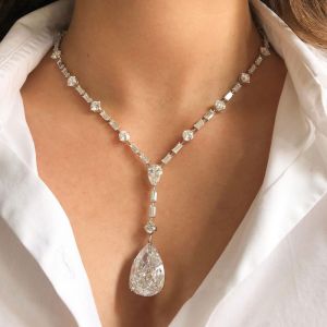 Pear Cut White Sapphire Jewelry Lariat Necklace For Women Next Jewelry