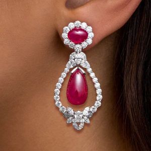 Halo Oval & Pear Cut Ruby Sapphire Drop Earrings Women's Jewelry Next Jewelry