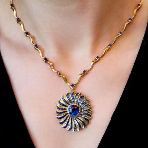 Unique Round Cut Blue Sapphire Necklace For Women Next Jewelry