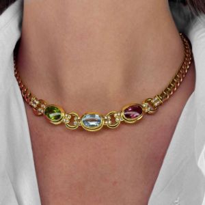 Vintage Oval Cut Multi-Colored Sapphire Necklace For Women