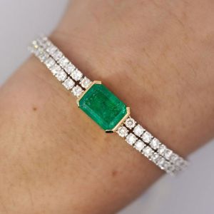 Two Tone Emerald Cut Emerald Sapphire Tennis Bracelet For Women Next Jewelry