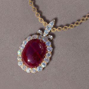 Golden Cabochon Cushion Cut Ruby Sapphire Pendant Necklace Women's Jewelry Next Jewelry