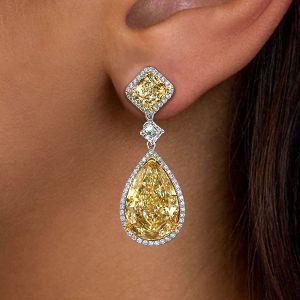 Two Tone Halo Pear Cut Yellow Sapphire Drop Earrings For Women Next Jewelry