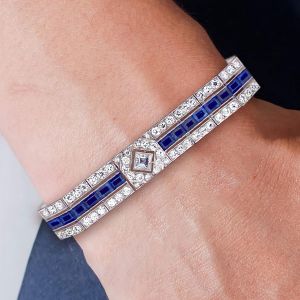 Milgrain Emerald Cut Blue Sapphire Tennis Bracelets For Women Next Jewelry