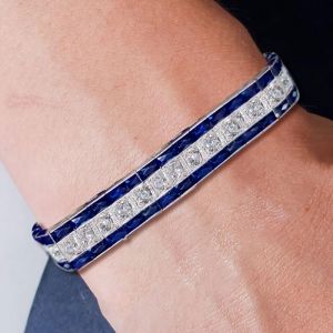 Milgrain Emerald Cut Blue Sapphire Tennis Bracelets For Women Next Jewelry