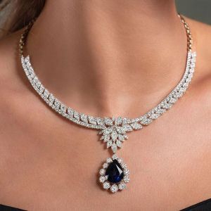 Two Tone Pear Cut Blue Sapphire Necklace Women's Jewelry Next Jewelry