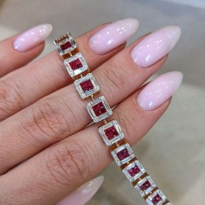 Two Tone Baguette Cut Ruby Sapphire Bracelet For Women