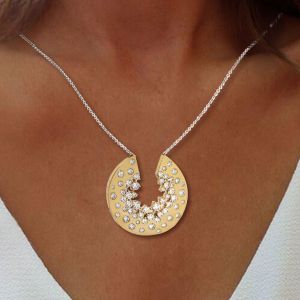 Two Tone Round Cut White Sapphire Pendant Wedding Necklace For Women Next Jewelry