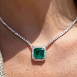 Halo Asscher Cut Emerald Sapphire Wedding Necklace Women's Jewelry Next Jewelry