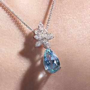 Pear Cut Aquamarine Sapphire Pendant Wedding Necklace Women's Jewelry Next Jewelry