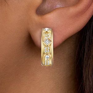 Golden Round Cut White Sapphire Hoop Earrings Women's Jewelry Next Jewelry