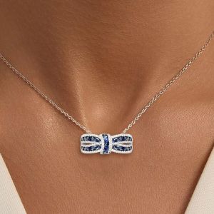 Knot Design Round Cut Blue Sapphire Pendant Wedding Necklace For Women Next Jewelry