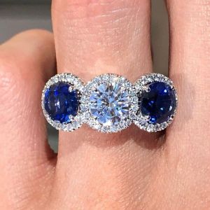 Halo Round Cut Blue Sapphire Wedding Band Women's Jewelry Next Jewelry