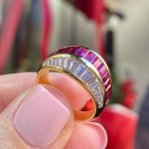 Golden Emerald Cut Ruby Sapphire Wedding Band Women's Jewelry Next Jewelry