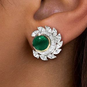 Two Tone Round Cut Emerald Sapphire Stud Earrings For Women Next Jewelry