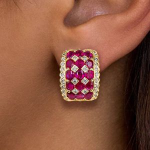 Golden Oval Cut Ruby Sapphire Hoop Earrings Women's Jewelry Next Jewelry