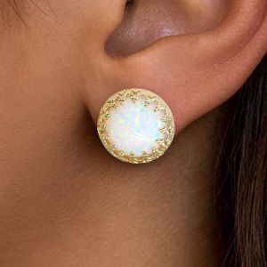 Golden Round Cut Opal Stud Earrings For WomenNext Jewelry