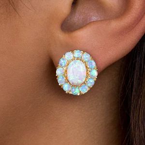 Golden Halo Oval Cut Opal Stud Earrings For WomenNext Jewelry