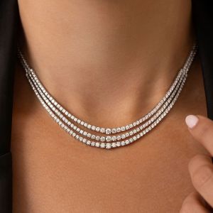 Triple Row Round Cut White Sapphire Multi Strand Tennis Wedding Necklace For Women Next Jewelry