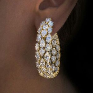 Three Row Golden Pear Cut White Sapphire Hoop Earrings For Women Next Jewelry