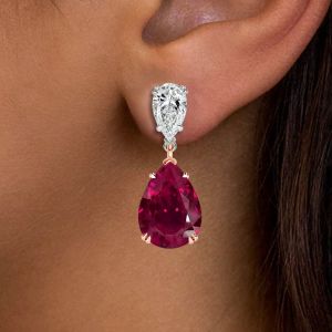 Two Tone Pear Cut Ruby Sapphire Jewelry Drop Earrings For Women 