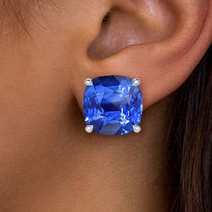 Classic Cushion Cut Blue Sapphire Stud Earrings For Women Next Jewelry