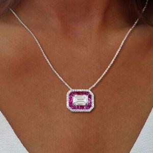 Double Halo Emerald Cut Ruby Sapphire Pendant Wedding Necklace For Women Next Jewelry