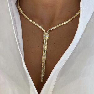 Golden Baguette Cut White Sapphire Lariat Necklace For Women Next Jewelry 