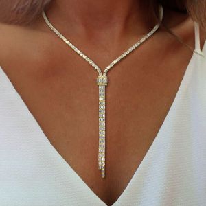 Golden Baguette Cut White Sapphire Lariat Necklace For Women Next Jewelry 