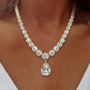 Golden Pear & Round Cut White Sapphire Pendant Necklace For Women Next Jewelry