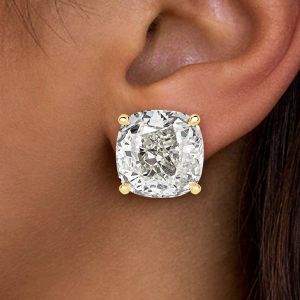 Golden Cushion Cut White Sapphire Stud Earrings For Women Next Jewelry