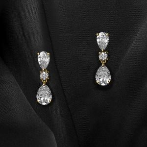 Golden Pear Cut White Sapphire Drop Earrings For Women Next Jewelry