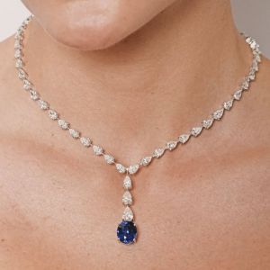 Oval Cut Blue Sapphire Lariat Wedding Necklace For Women