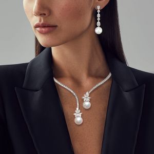 Pear Cut Pearl & White Sapphire Necklace & Earrings Set For Women Next Jewelry